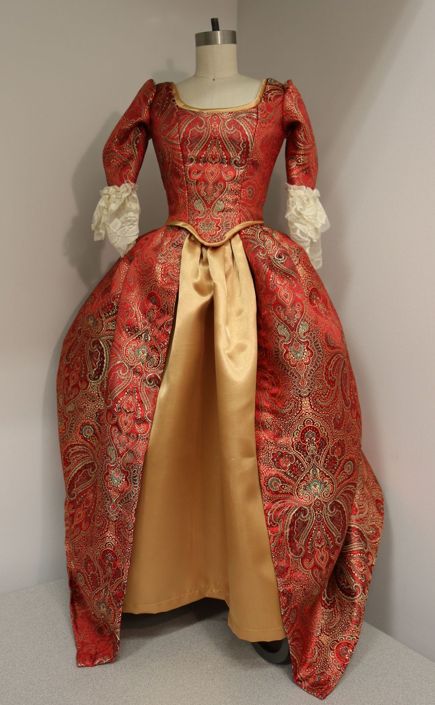 Small red and gold 1770's dress